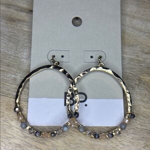 Nordstroms Gold Hammered Boho Colorful Beaded Drop Round Earrings